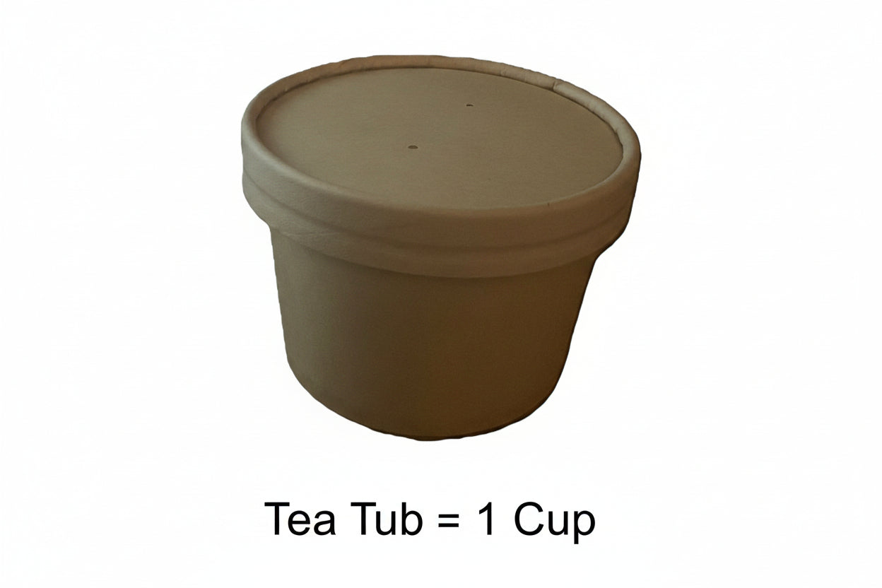 Brown 8 oz container with a lid on a white background