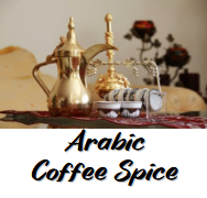 Arabic Coffee Spice text with Golden Can in an Aarabic setting