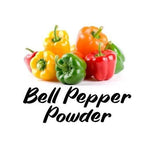 Colorful bell peppers on a white background with 'Bell Pepper Powder' text.