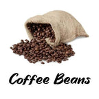 Coffee beans spilling out of a jute bag on a white background with 'Coffee Beans' text.