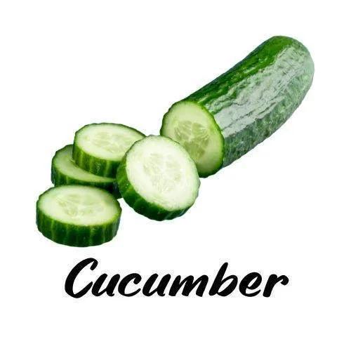 Whole and sliced cucumber on a white background with 'Cucumber' text.