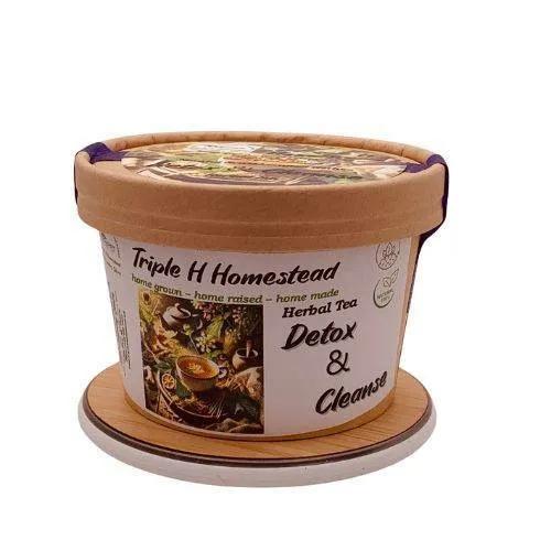 Triple H Homestead herbal tea container with a white background