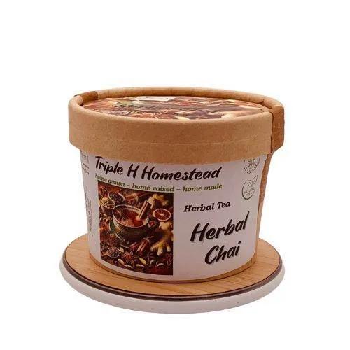 Triple H Homestead Herbal Chai tea container on a white background