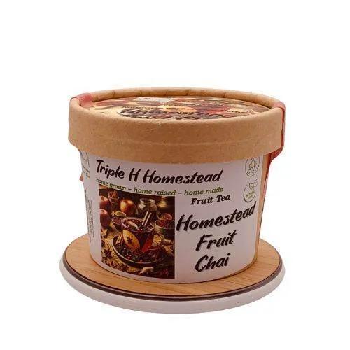 Triple H Homestead Fruit Chai packaging on a white background