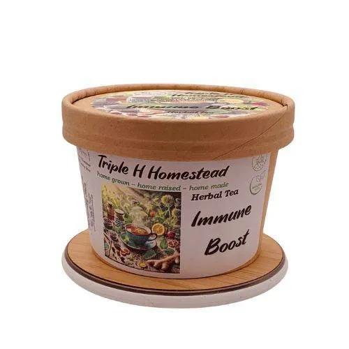 Container of Triple H Homestead Immune Boost Herbal Tea on a white background