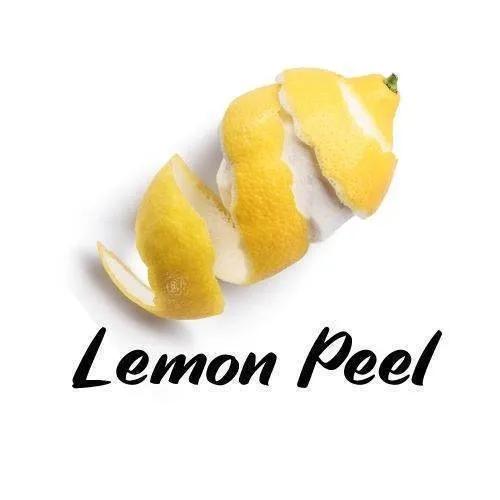 Lemon peel on a white background with 'Lemon Peel' text.