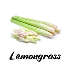 Lemongrass stalks on a white background with 'Lemongrass' text.