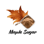 Maple sugar in a container with a maple leaf on a white background