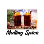 Two glasses of mulled wine with oranges and spices on a festive background, labeled 'Mulling Spice'.