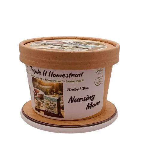 Container of Triple H Homestead Herbal Tea for Nursing Mom on a white background