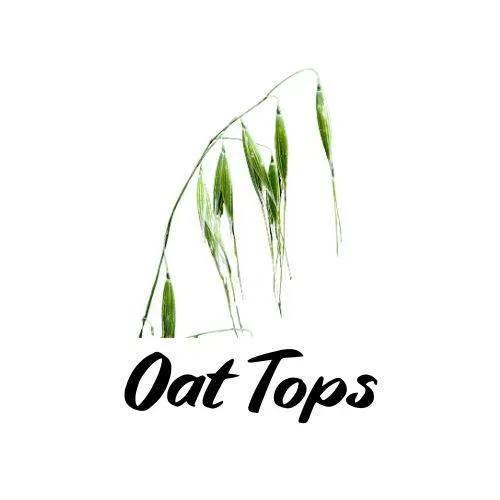 Image of oat tops with the text 'Oat Tops' on a white background