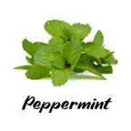 Peppermint leaves with the word 'Peppermint' below on a white background