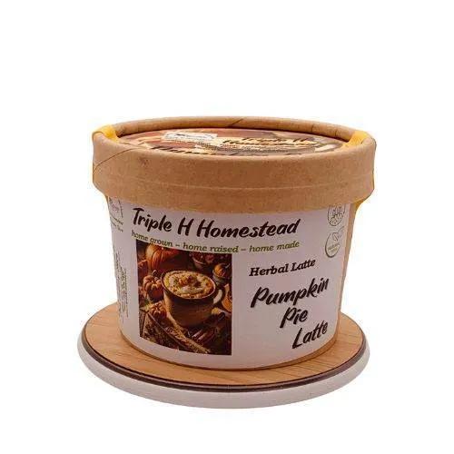 Container of Triple H Homestead Pumpkin Pie Latte on a white background