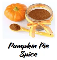 Pumpkin pie spice with a pumpkin and measuring spoon on a white background