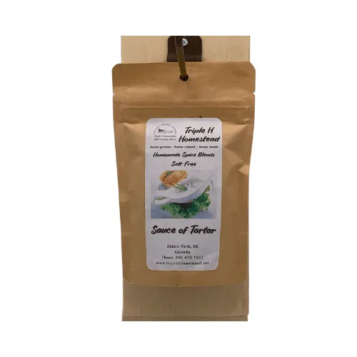 Brown package of Sauce of Tartar with a label on a white background