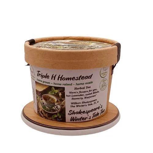 Tea packaging with 'Triple H Homestead' branding on a white background