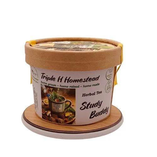 Container of Triple H Homestead Study Buddy Herbal Tea on a white background