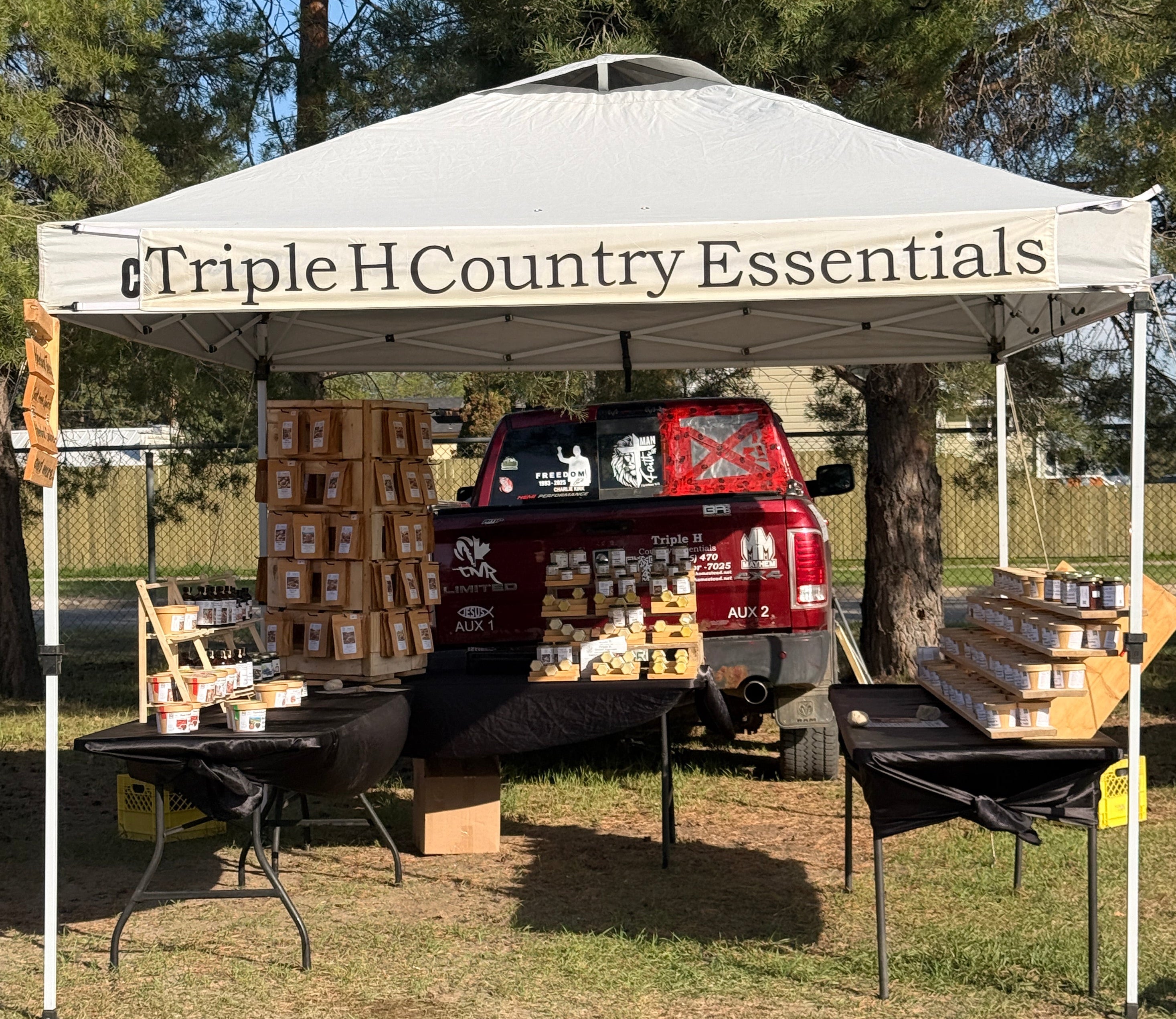 Triple H Country Essential Booth set up in Nipawin at the farmer's market.