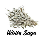 Bundled white sage on a white background with 'White Sage' text.